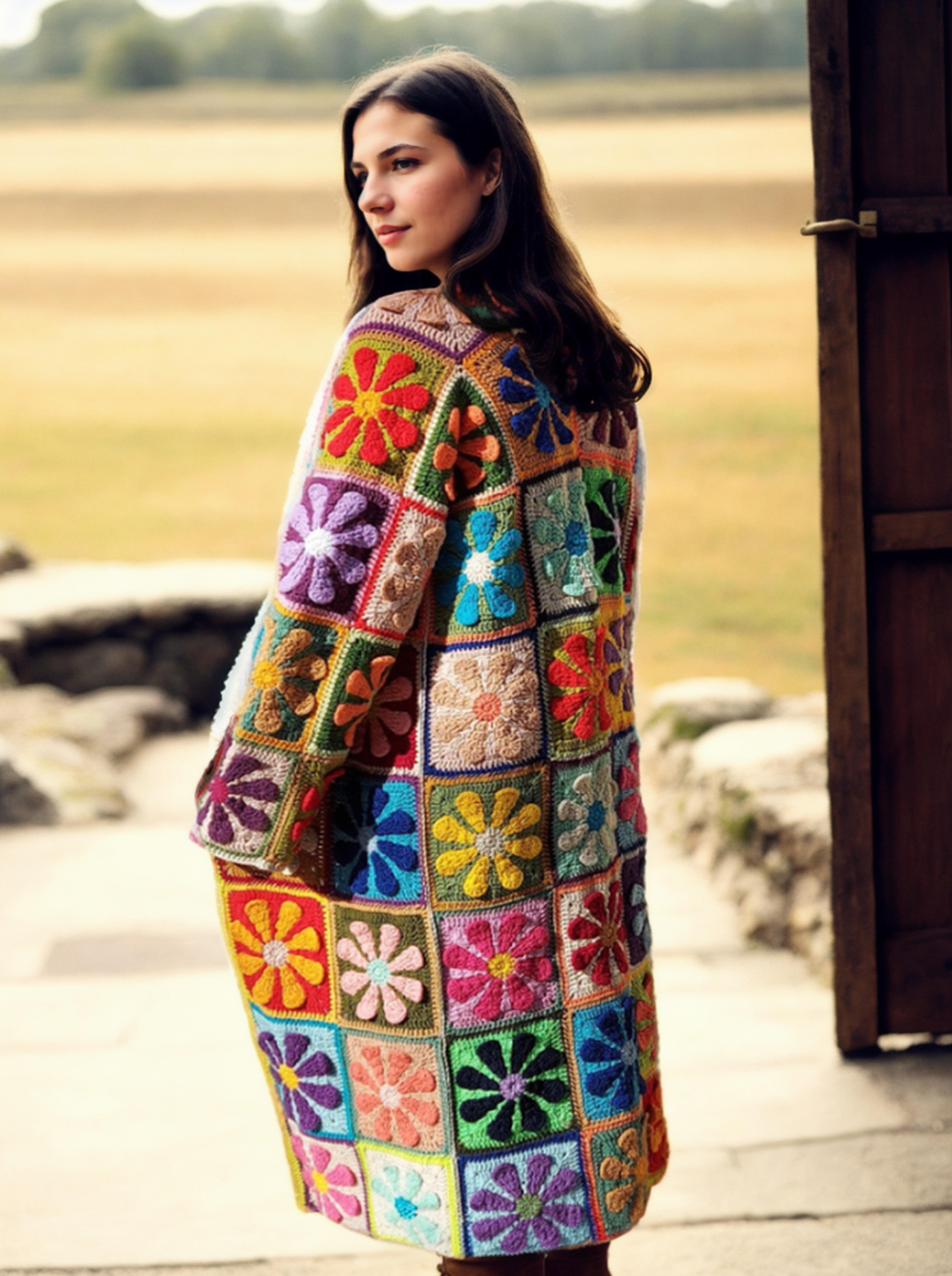 Kaleidoscopic Floral Granny Long Cardigan