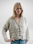 Textured Brown Knee-Length Cardigan