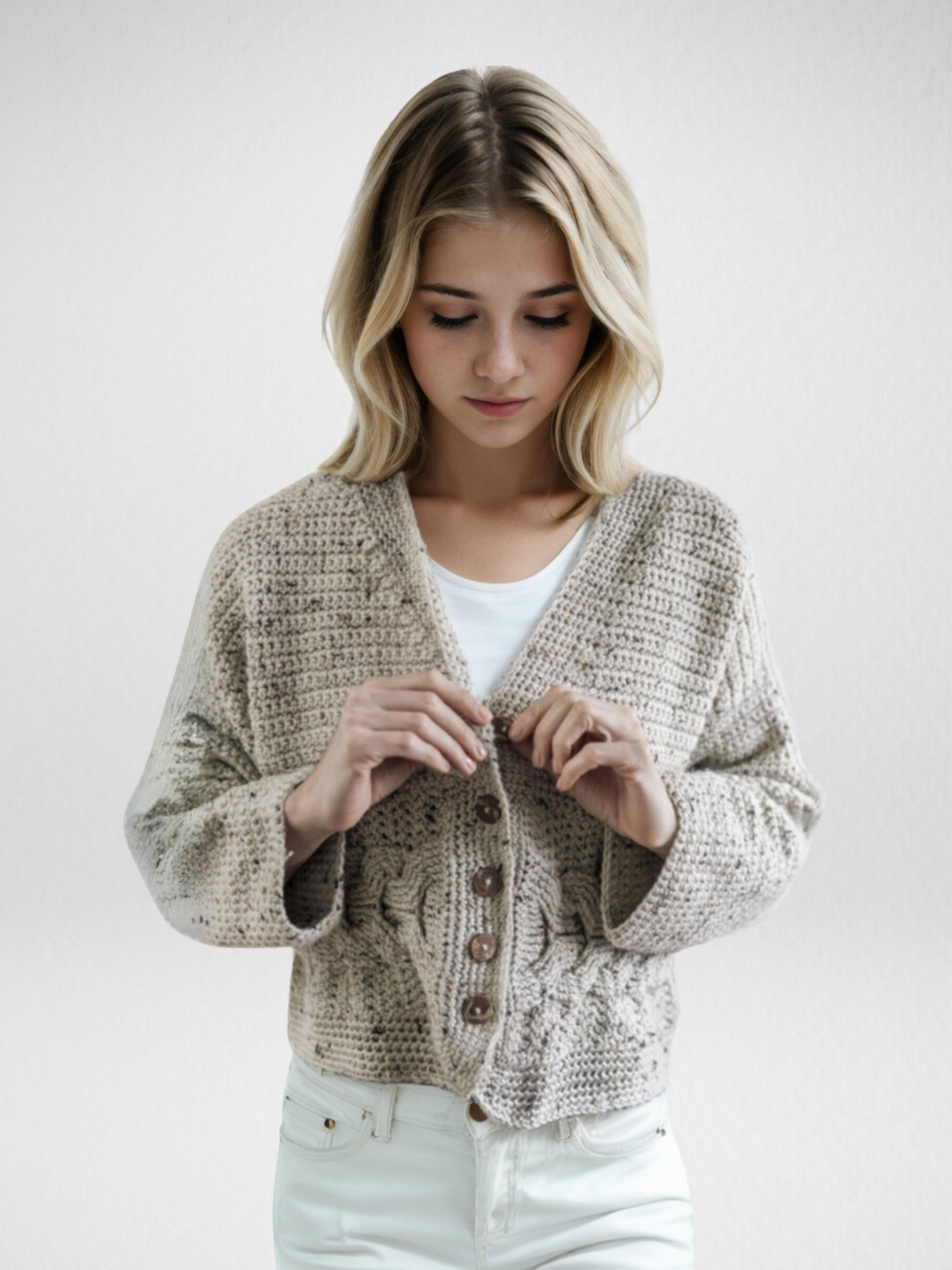 Textured Brown Knee-Length Cardigan