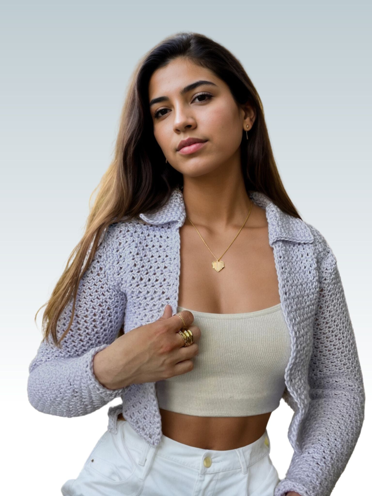 Eenvoudige gebreide kraag Crop Cardigan