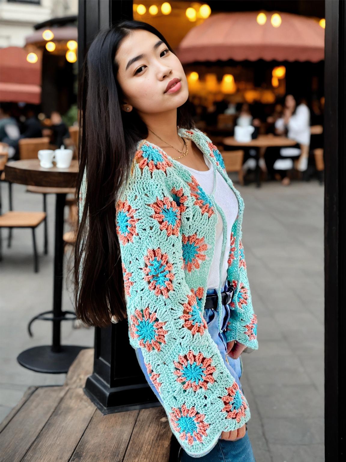 Motif Textured Cropped Cardigan