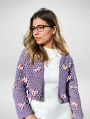 Lilac Bow Openwork Cardigan