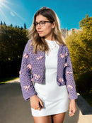 Lilac Bow Openwork Cardigan