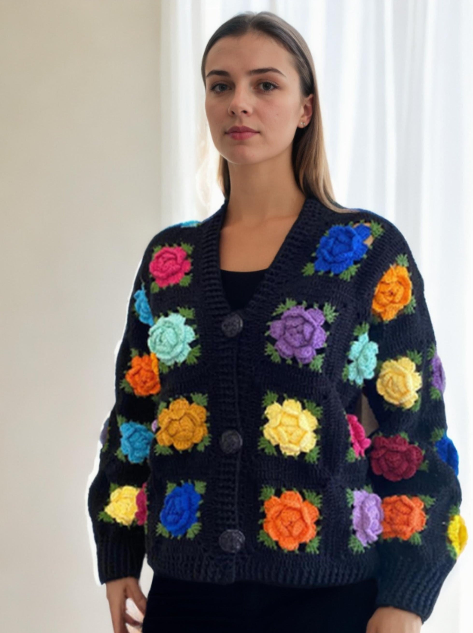 Rose Patch Multi-color Cardigan