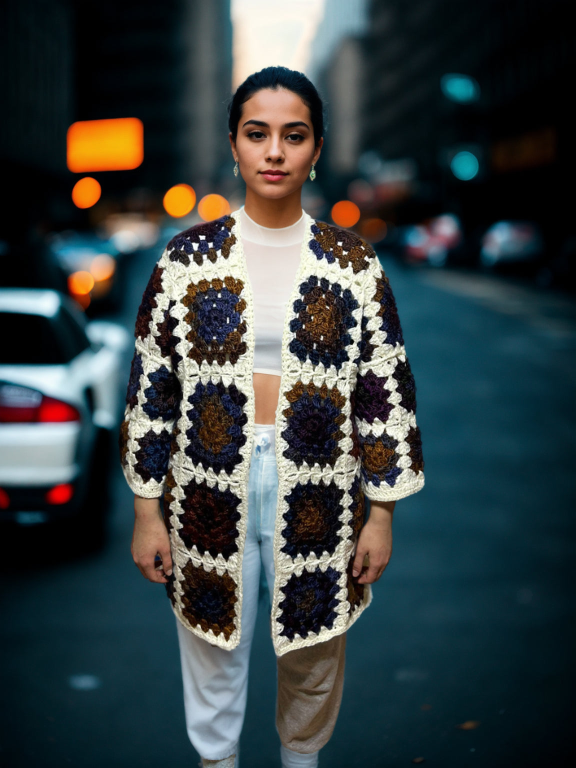 Urban Chic V-Back Granny Square Cardigan