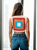 Sky Center Granny Square Crop Top