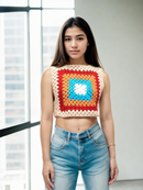 Sky Center Granny Square Crop Top