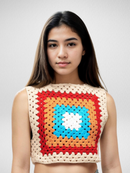 Sky Center Granny Square Crop Top