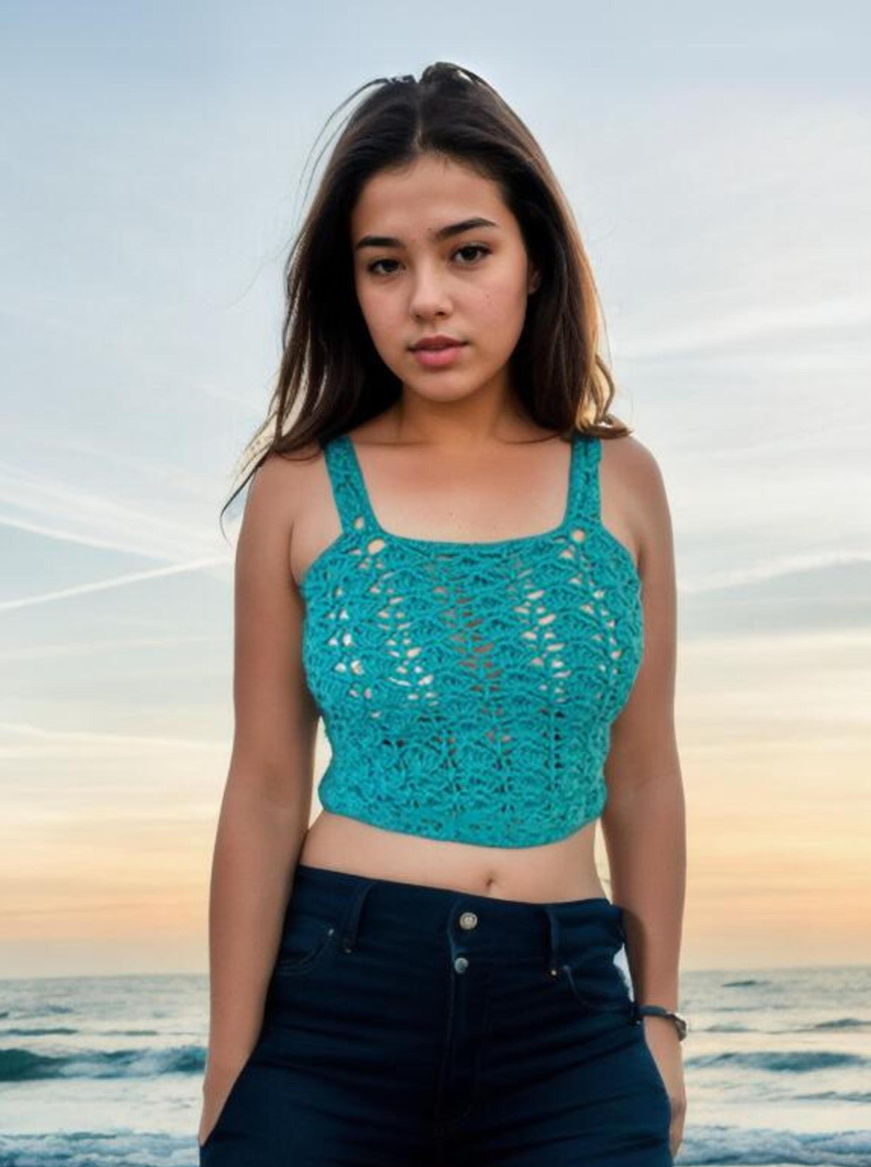 Teal Charm Openwork Crop Top