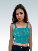 Teal Charm Openwork Crop Top