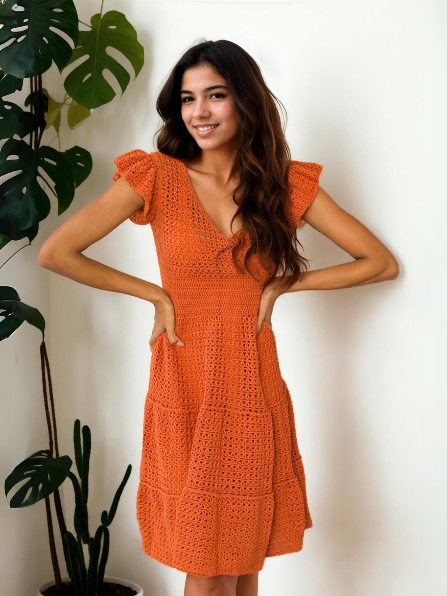 Tangerine Flutter Short /Mini Dress