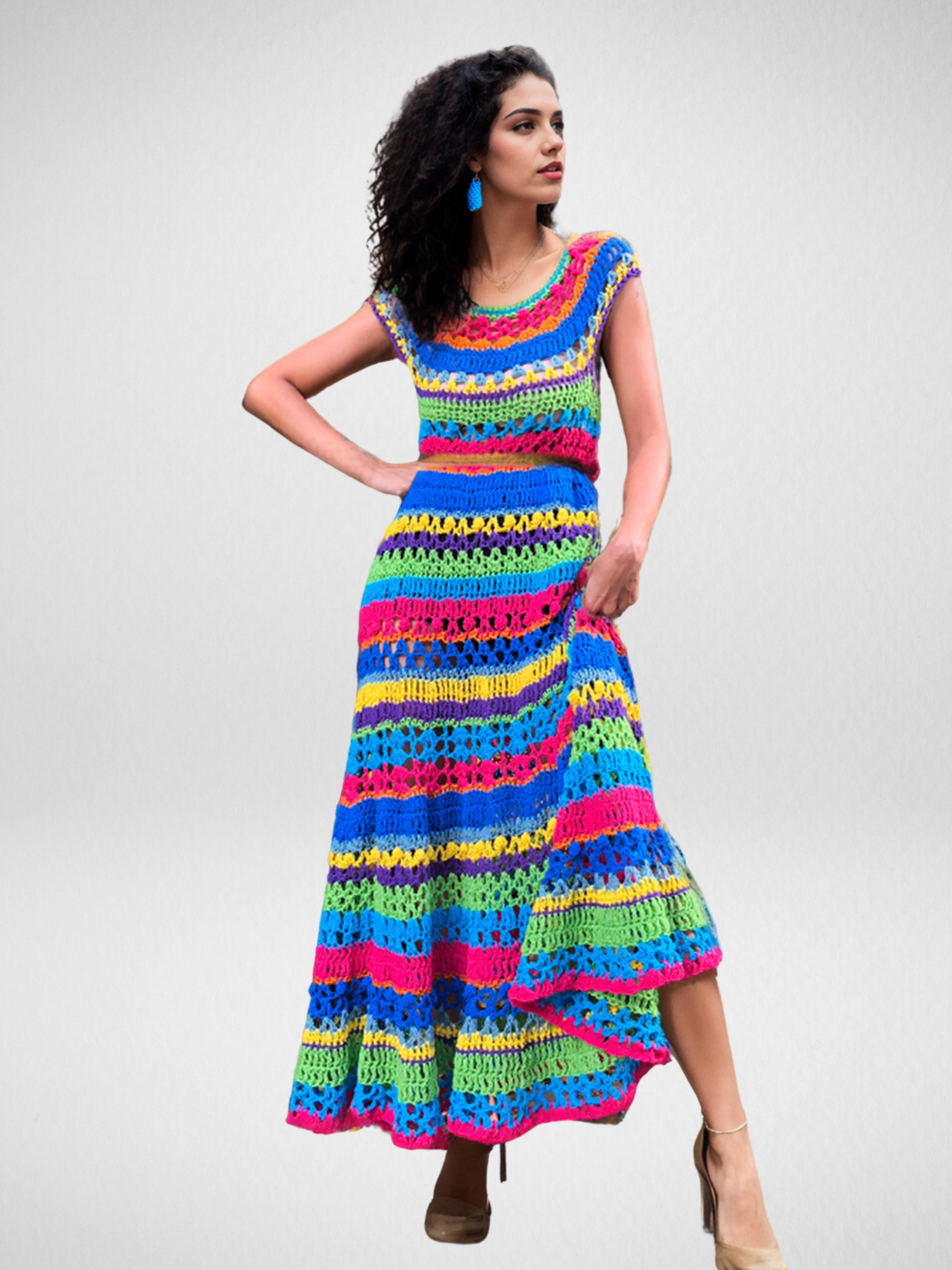 Vibrant Fiesta Two-Piece  Long Skirt Set