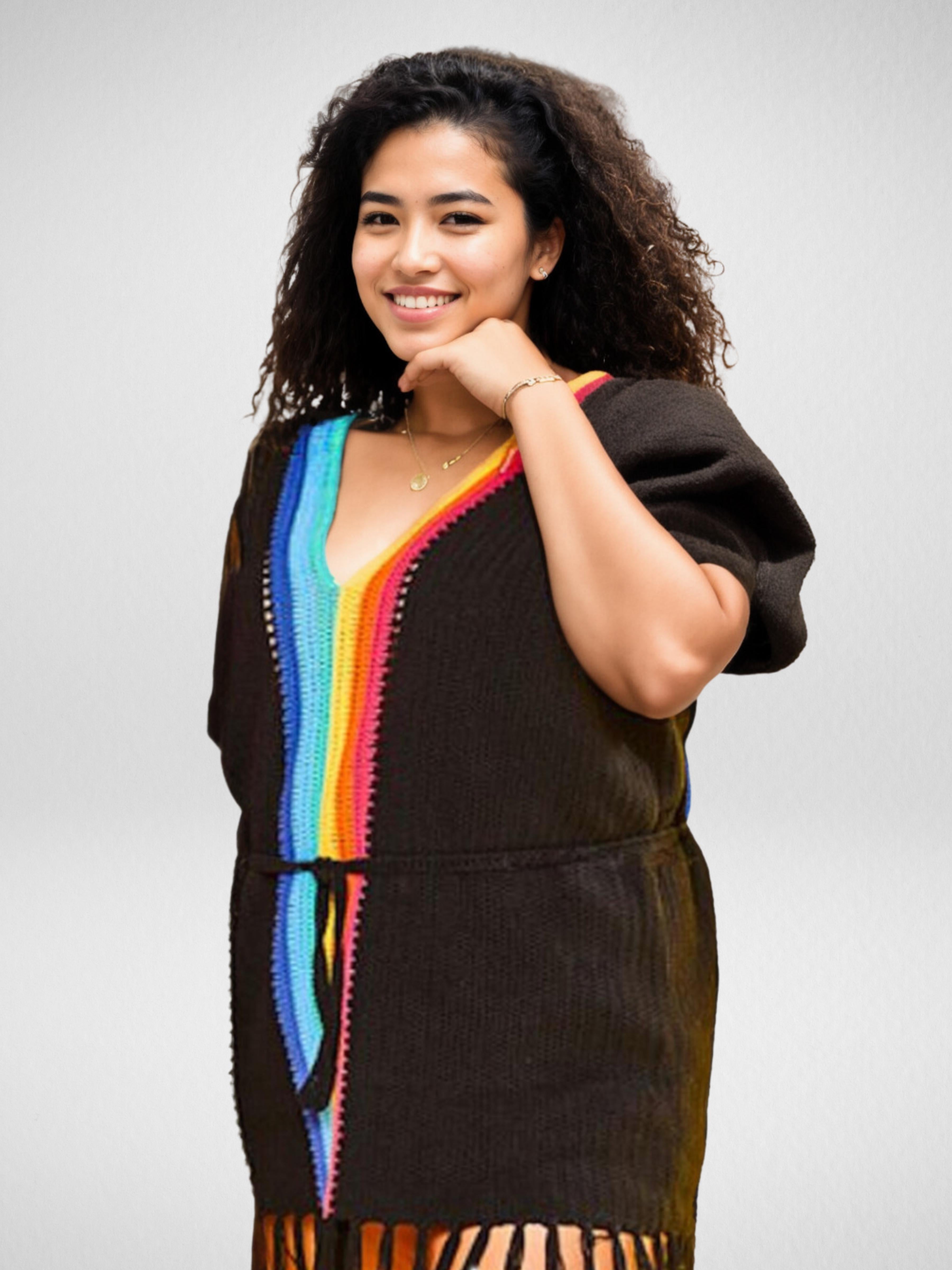 Rainbow Fringe Trim Short/Mini Dress