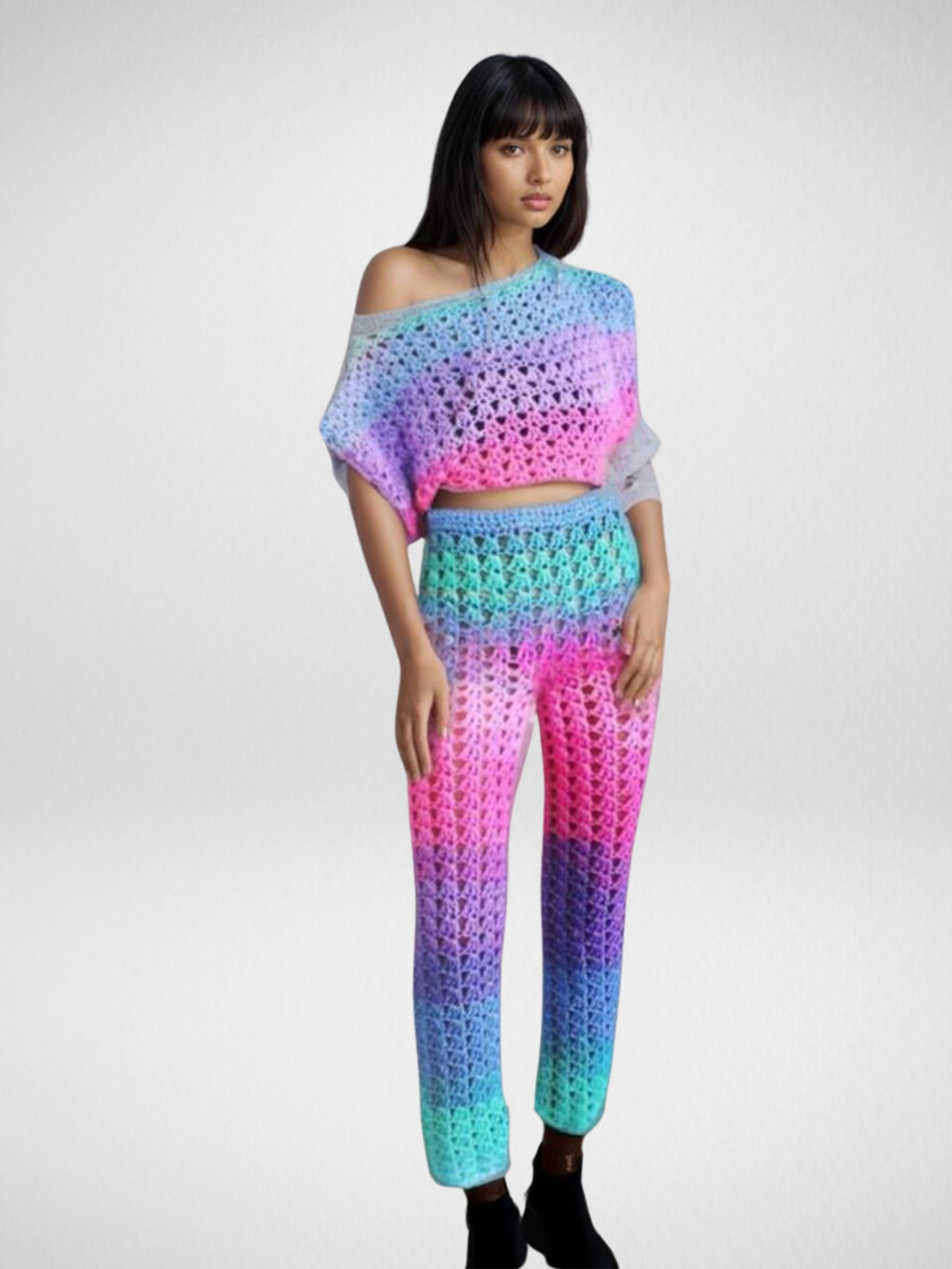 Ombre Openwork Knit Pants