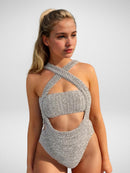 Charcoal Cross-Front One-Piece Swimsuit