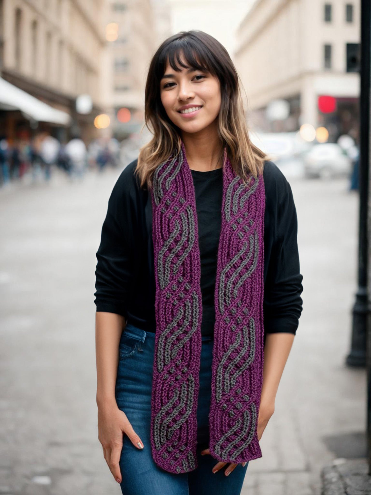 Plum Cable Twist Scarf