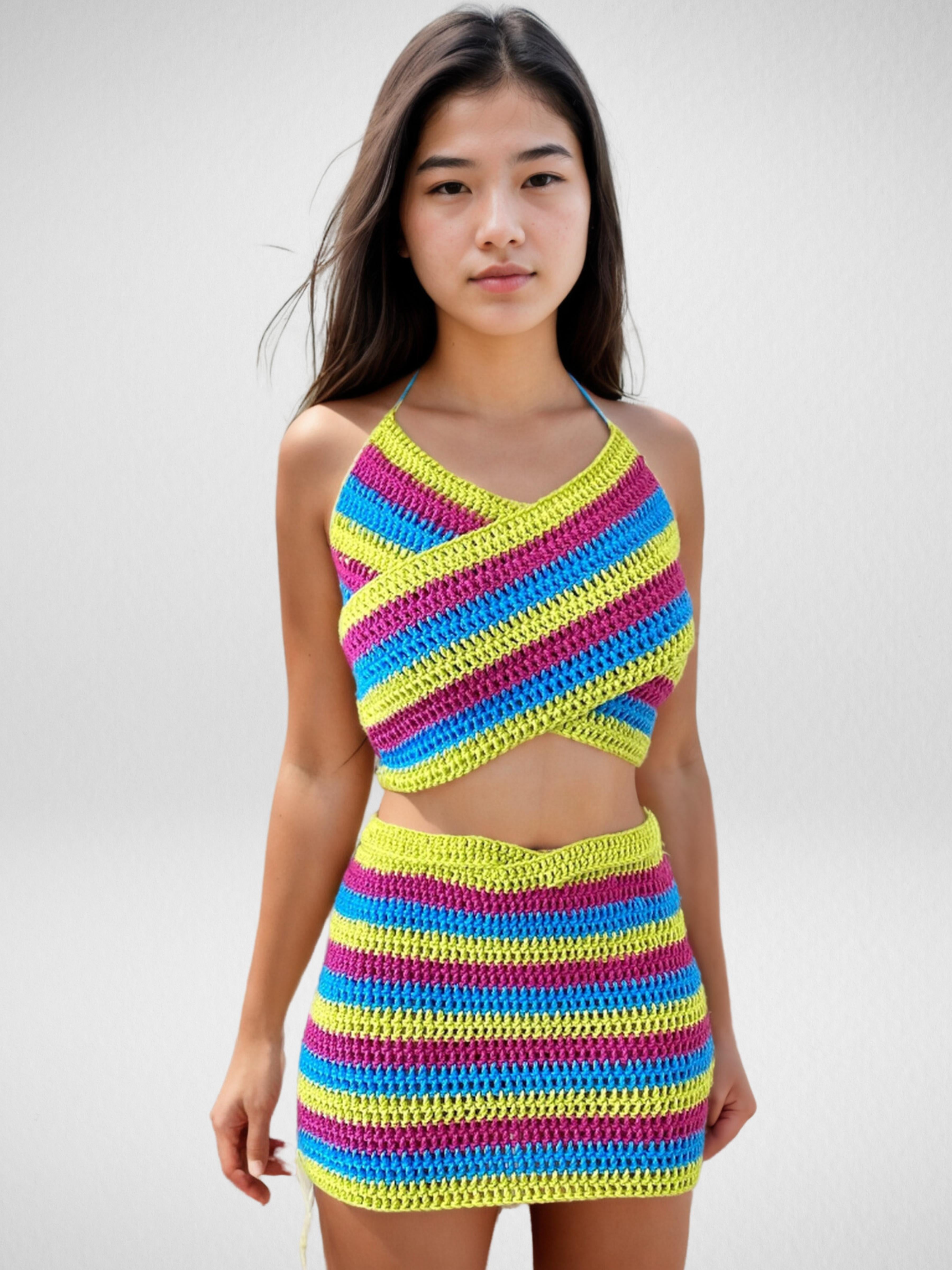 Neon Stripes Short/Mini Skirt