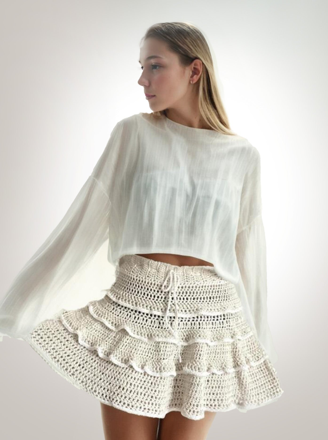 Ivory Frills Bohemian Short/Mini Skirt