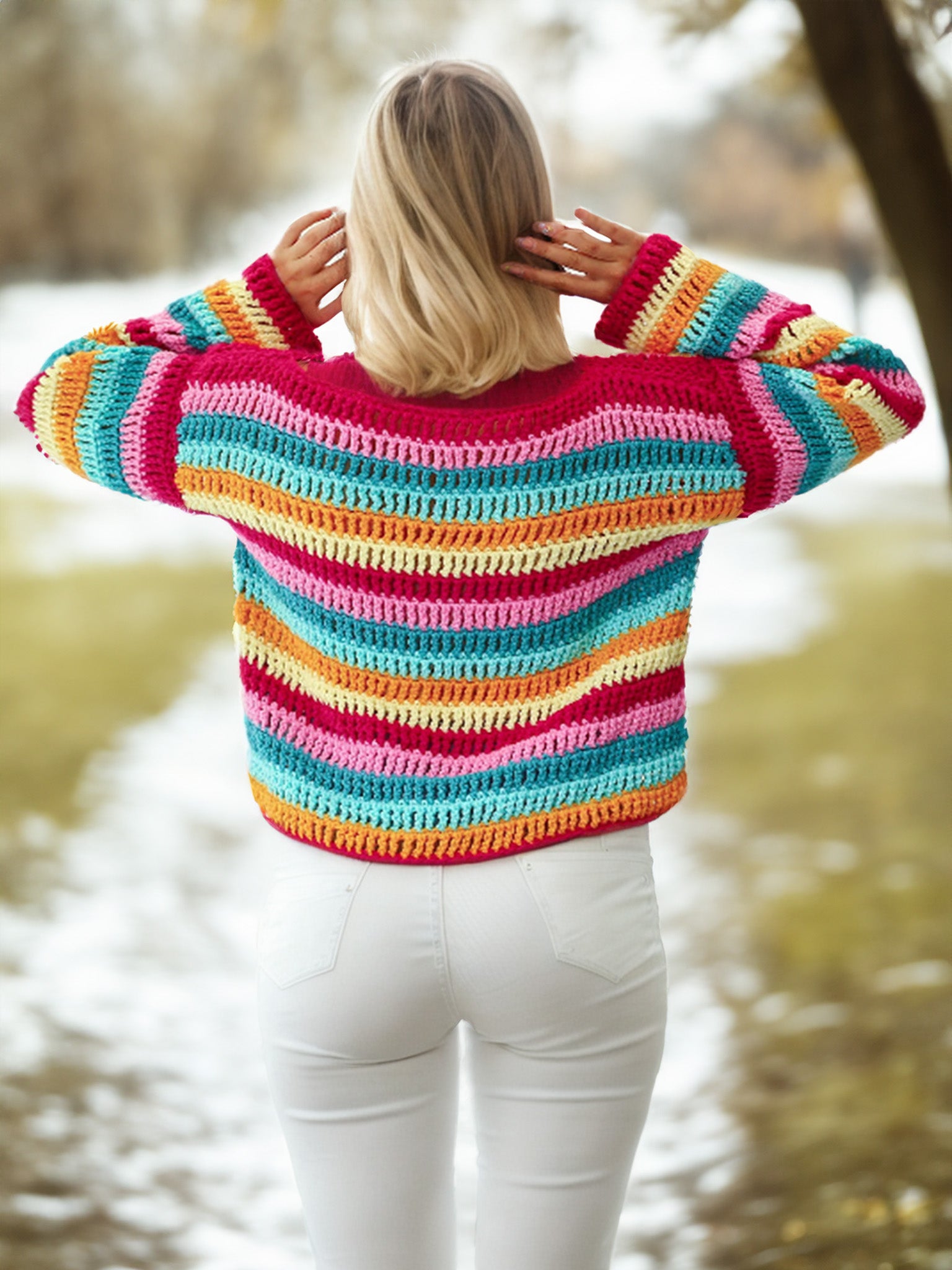 Vibrant Striped Crochet Sweater