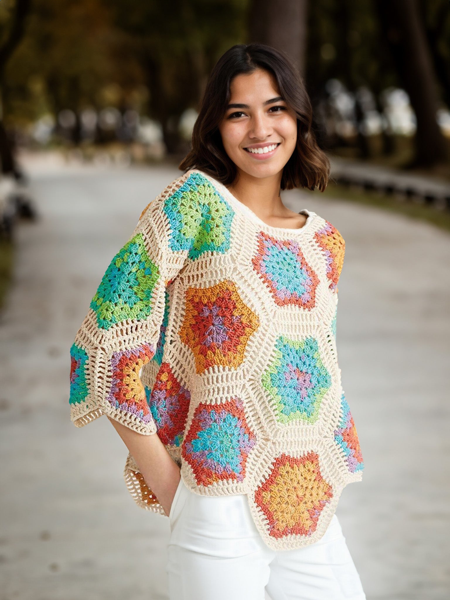 Crochet Sweater Patchwork Knitted Sweater Pattern Stellar Hexagon