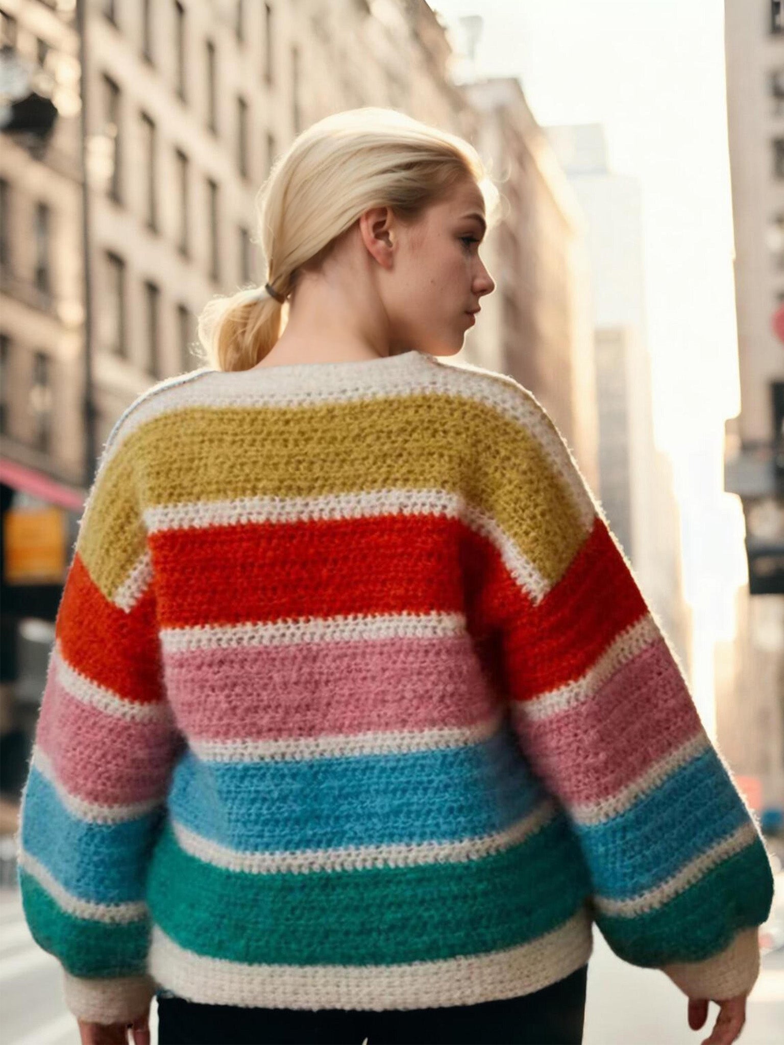 Fluffy Rainbow Striped Sweater