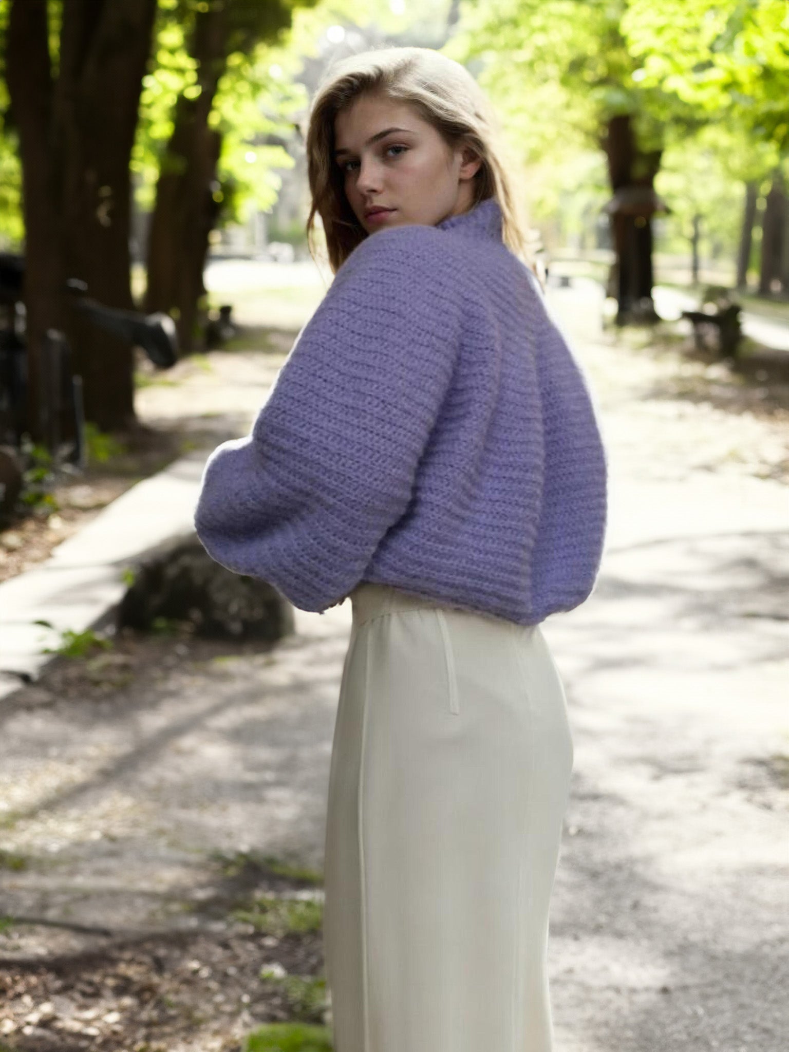 Lavender Balloon Arm Turtleneck Sweater