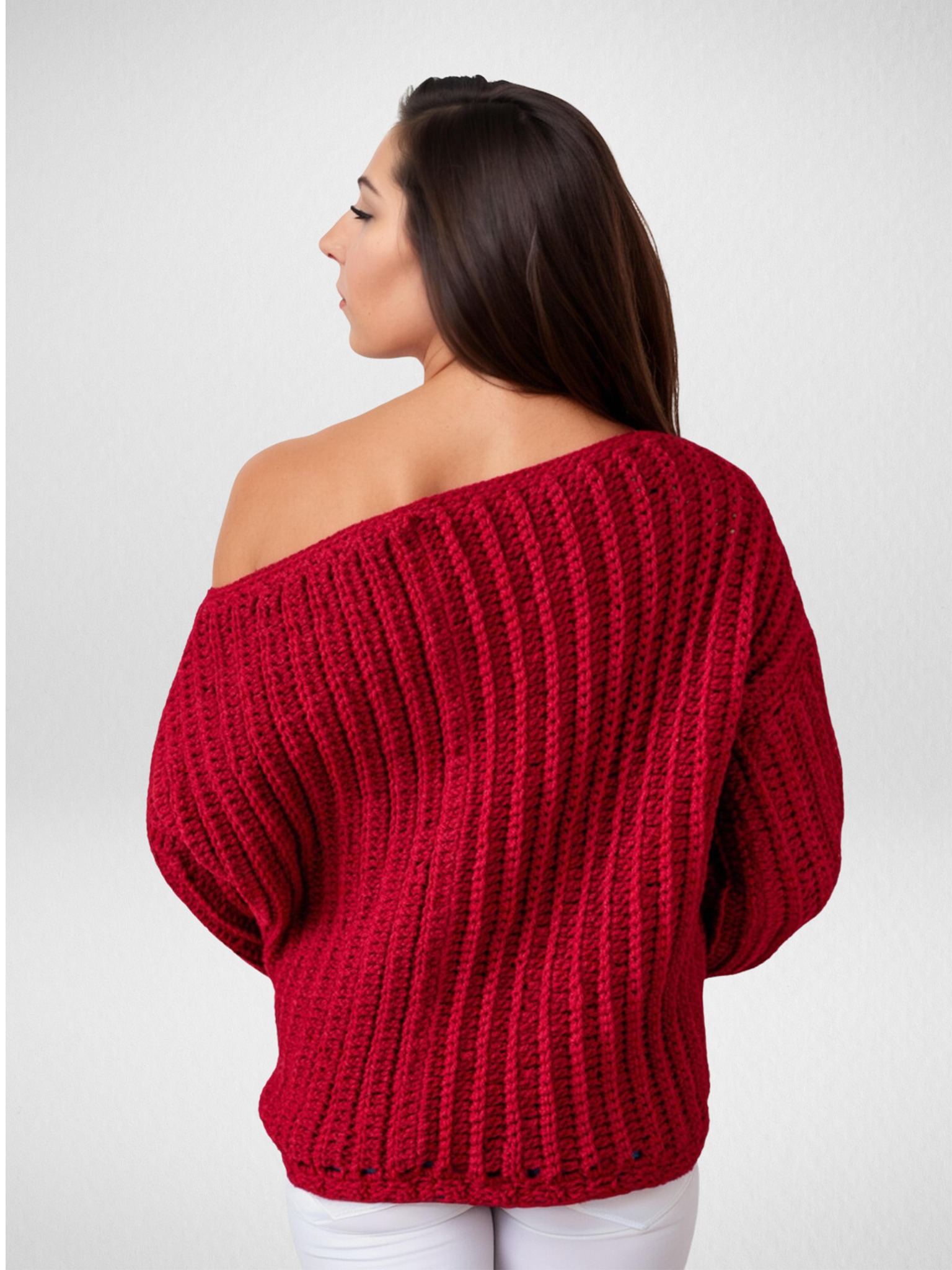 Crimson Off-Shoulder Balloon Sweater