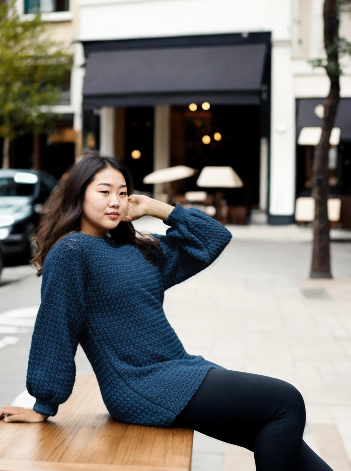 Griddle Stitch Balloon-Sleeve Sweater