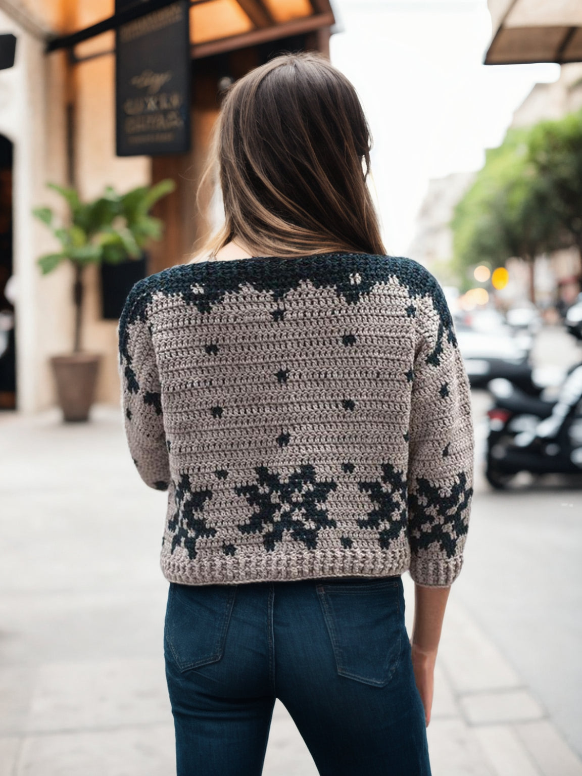 Starry Winter Quarter-Sleeve Sweater