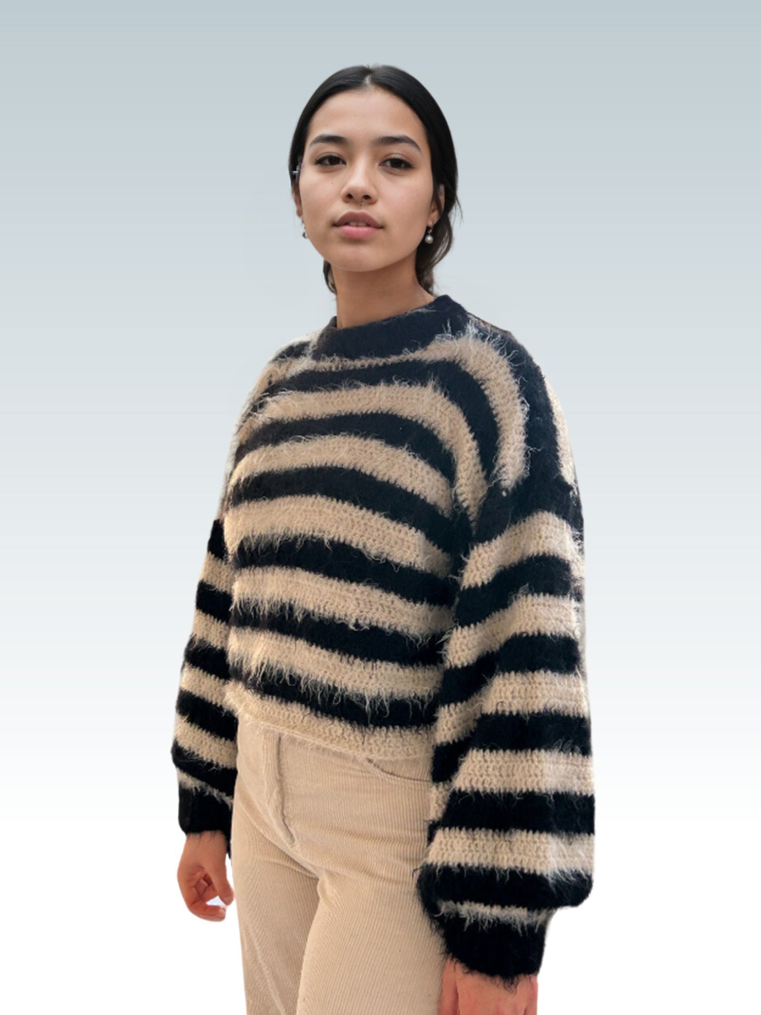 Fuzzy Zebra Striped Sweater