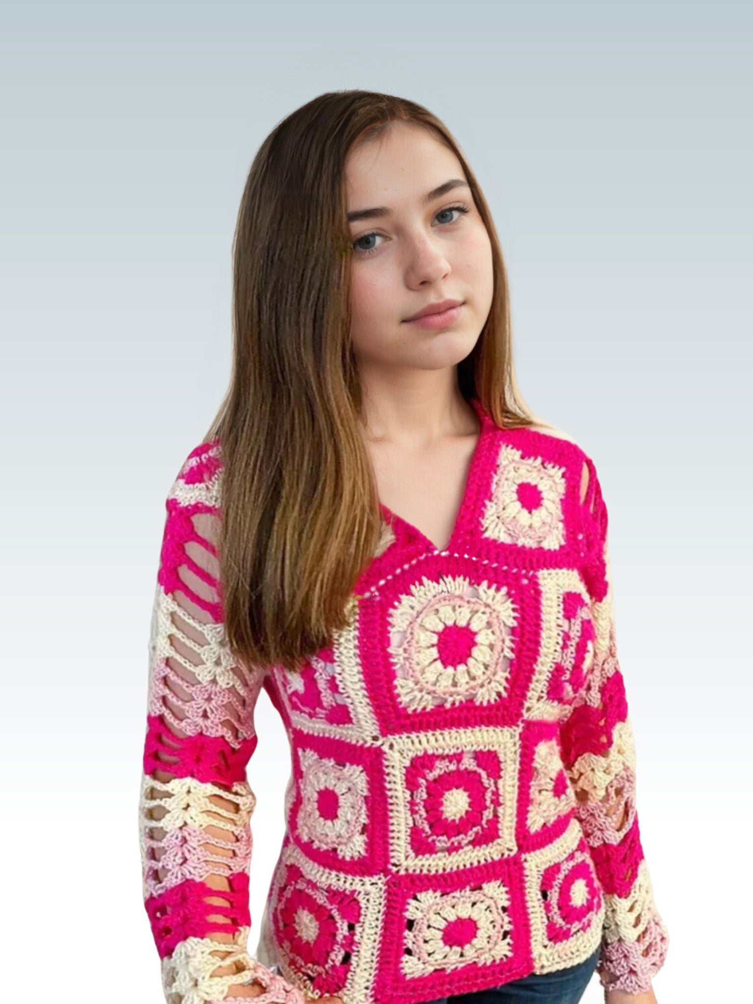 Candy Pink Granny Bell-Sleeve Sweater